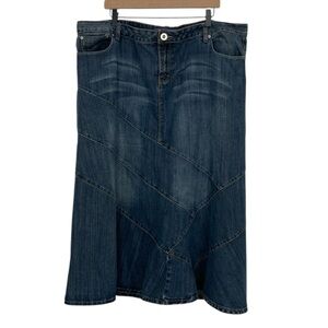 SWAK Jeans Denim Distressed Midi Flare Skirt